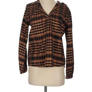 Ace & Jig Brown and Black Notched Collar Long Sleeve Blouse